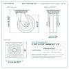 S34-S-520-DUA-03 5 x 2 in polyurethane swivel caster reference drawing, side, front and top plate views with dimensions