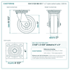 S34-S-520-MU-03 5 x 2 in nylon swivel caster reference drawing, side, front and top plate views with dimensions