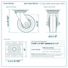 S34-S-520-TPR-03 5 x 2 in gray rubber swivel caster reference drawing, side, front and top plate views with dimensions
