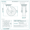 S34-S-620-MU-03 6 x 2 in nylon swivel caster reference drawing, side, front and top plate views with dimensions