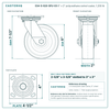 S34-S-620-SPU-03 6 x 2 in polyurethane swivel caster reference drawing, side, front and top plate views with dimensions