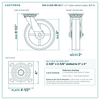S34-S-820-RN-03 8 x 2 in nylon swivel caster reference drawing, side, front and top plate views with dimensions