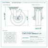 TBK-620PO-MH-2800 6 x 2 in polyolefin swivel caster with side brake reference drawing, 700 lb per caster (set of 4: 4 swivel with side brake), side, front and top plate views with dimensions