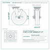 TBK-820PO-MH-3200 8 x 2 in polyolefin swivel caster with side brake reference drawing, 800 lb per caster (set of 4: 4 swivel with side brake), side, front and top plate views with dimensions