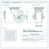 TBRK-420PH-MH-2000 4 x 2 in polyolefin swivel caster with side brake reference drawing, 500 lb per caster (set of 4: 4 swivel with side brake), side, front and top plate views with dimensions