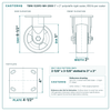 TBRK-520PO-MH-2600 5 x 2 in polyolefin rigid caster reference drawing, 650 lb per caster (set of 4: 2 swivel with side brake + 2 rigid), side, front and top plate views with dimensions