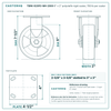 TBRK-620PO-MH-2800 6 x 2 in polyolefin rigid caster reference drawing, 700 lb per caster (set of 4: 2 swivel with side brake + 2 rigid), side, front and top plate views with dimensions