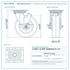 TBRK-620PO-MH-2800 6 x 2 in polyolefin swivel caster with side brake reference drawing, 700 lb per caster (set of 4: 2 swivel with side brake + 2 rigid), side, front and top plate views with dimensions