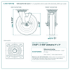 TBRK-820PO-MH-3200 8 x 2 in polyolefin swivel caster with side brake reference drawing, 800 lb per caster (set of 4: 2 swivel with side brake + 2 rigid), side, front and top plate views with dimensions