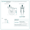 4" x 1-1/4" purple polyurethane total lock swivel stem caster reference drawing, side, front and top plate views with dimensions
