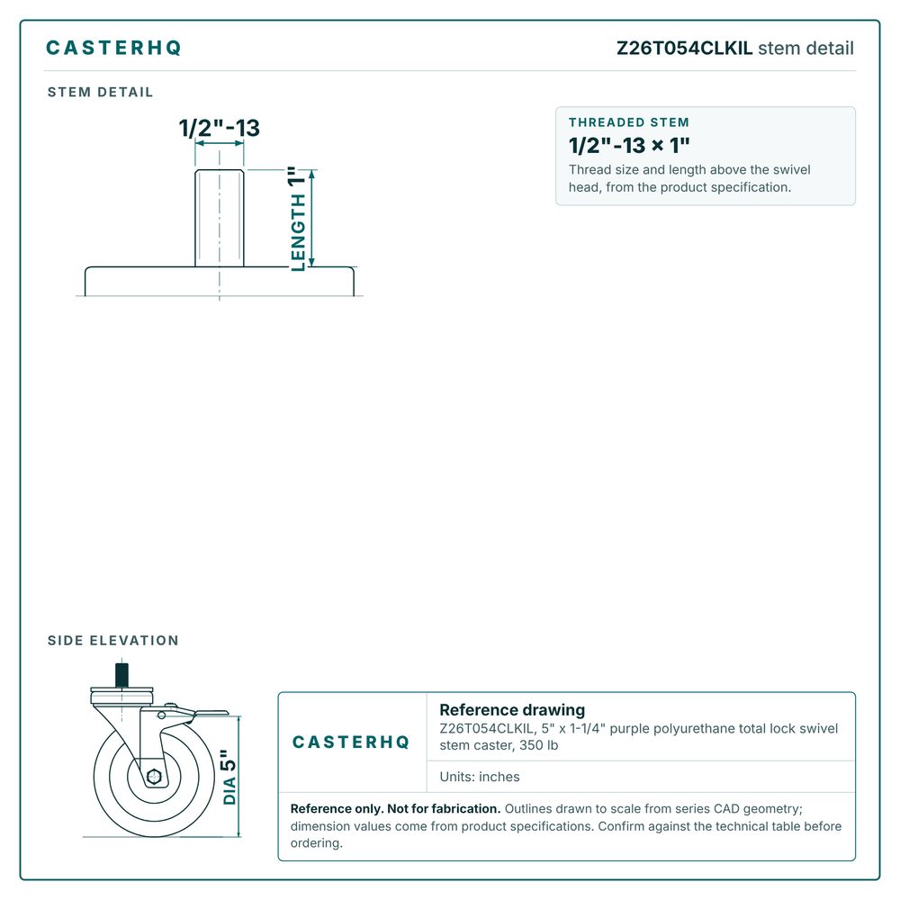 threaded stem 1/2"-13 x 1" drawing