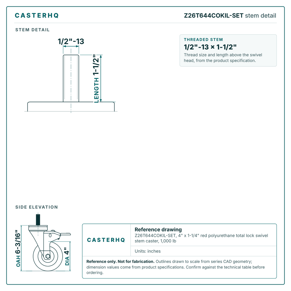 threaded stem 1/2"-13 x 1-1/2" drawing