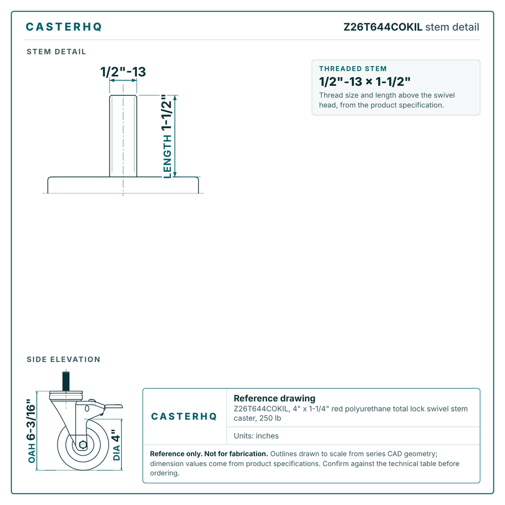 threaded stem 1/2"-13 x 1-1/2" drawing