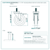 5" x 1-1/4" red polyurethane total lock swivel stem caster reference drawing, side, front and top plate views with dimensions