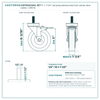5" x 1-1/4" red polyurethane total lock swivel stem caster reference drawing, side, front and top plate views with dimensions