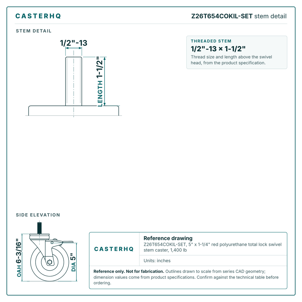 threaded stem 1/2"-13 x 1-1/2" drawing