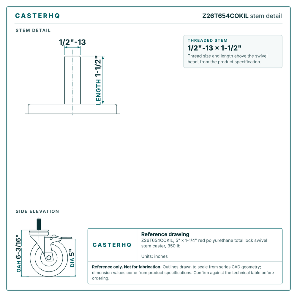 threaded stem 1/2"-13 x 1-1/2" drawing