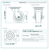 4" x 2" polyurethane swivel caster reference drawing, side, front and top plate views with dimensions