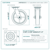 8" x 2" polyurethane swivel caster reference drawing, side, front and top plate views with dimensions