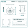 4" x 2" polyurethane rigid caster reference drawing, side, front and top plate views with dimensions
