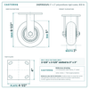 5" x 2" polyurethane rigid caster reference drawing, side, front and top plate views with dimensions