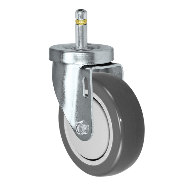 4" x 1-1/4" Gray Polyurethane Swivel Caster – 300 lb | 7/16" x 1-3/8" Grip Ring Stem | CasterHQ