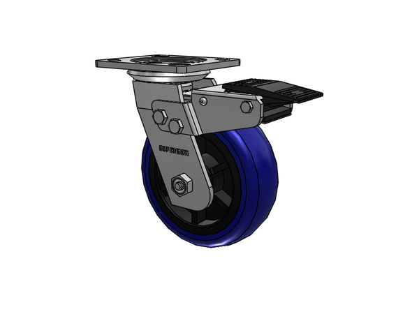 6" x 2" Eagle polyurethane stainless steel swivel caster with total lock brake, 4" x 4-1/2" top plate