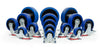Colson Elastique blue rubber caster series — full lineup of 3, 4, 5, 6, and 8 inch wheel sizes in swivel and rigid mounts