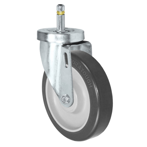 5" x 1-1/4" Gray Premium Polyurethane Swivel Caster – 350 lb | 7/16" x 1-3/8" Grip Ring Stem | CasterHQ