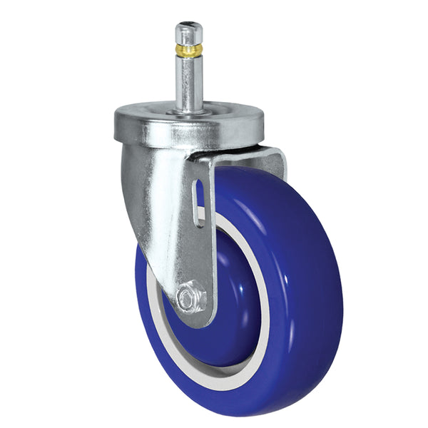 4" x 1-1/4" Blue Polyurethane Swivel Caster – 300 lb | 7/16" x 1-3/8" Grip Ring Stem | CasterHQ
