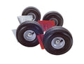 Stevens BWA-S big wheel attachment with red bracket (front right) and BWA-M with silver bracket (back left), both shown with air tires