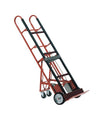 Stevens ESCORT SRT-M-66 66 in steel vending and appliance truck, three-quarter view of the red frame, black uprights and strap
