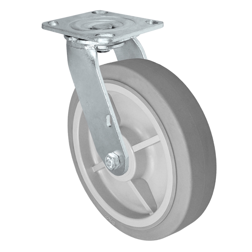 8" X 2" Swivel Caster | Flat Tread Thermo Plastic Rubber Wheel | 4" X 4 ...