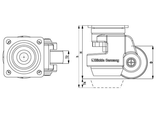 Roulette de levage HRP-POA: dimensions platine 90 x 90 mm